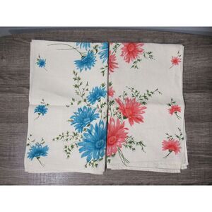 Mid-Century Retro Blue & Pink Aster Daisy Botanical Tea Towel Set
